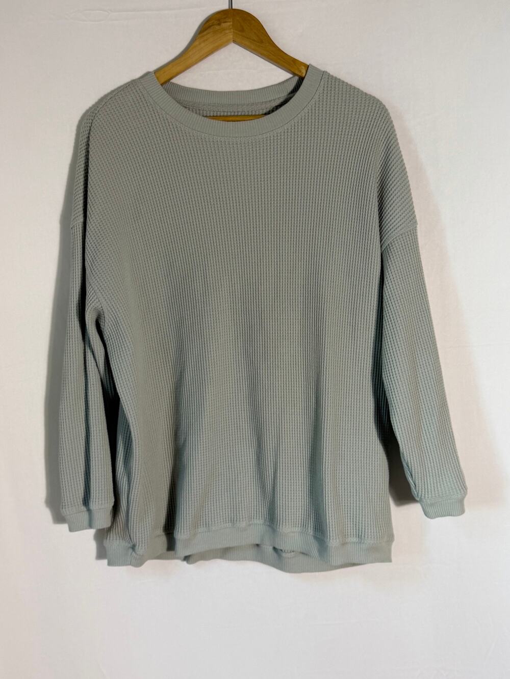 Aerie Waffle Knit Crewneck Pullover Sweatshirt Sage Green Medium